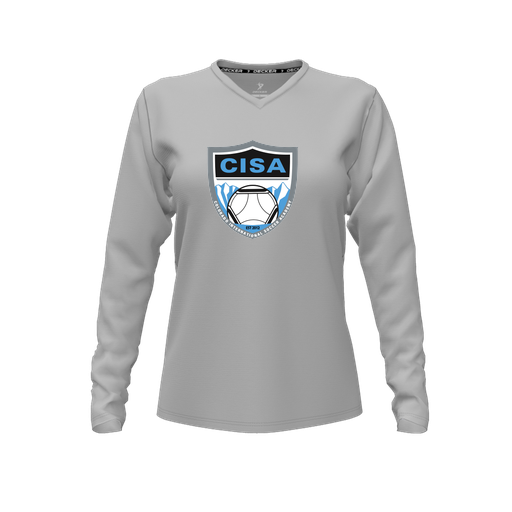 [FTLVCFGY-FYXS-LOGO1] Decker Comfort T-Shirt (Female Youth XS, Gray, V Neck, Logo 1, Long Sleeve)